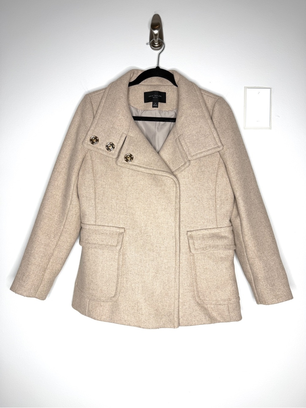 Ann Taylor Wool Peacoat Neutral Classic Capsule In Oatmeal Beige Size S Petite
